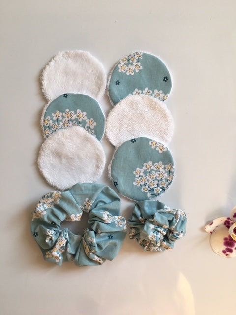 Lot de 6 lingettes lavables et 2 chouchous scrunchies